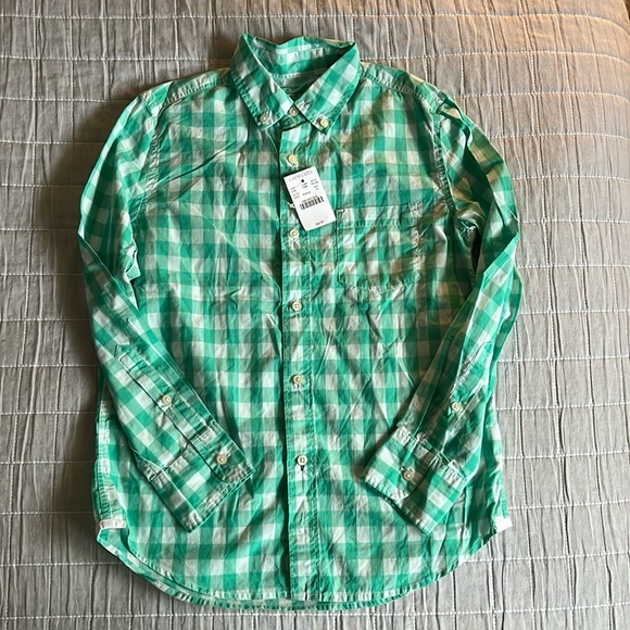 J.Crew Crewcuts NWT Long Sleeve Poplin Shirt, Green and White check, Size 10 - Picture 1 of 7